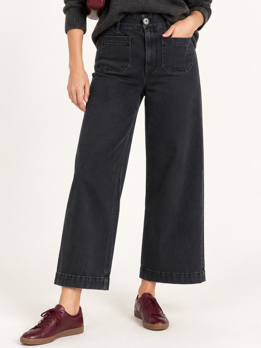 Pilcro Anthropologie Black High Rise Patch Pocket Cropped Wide Leg Jeans 26